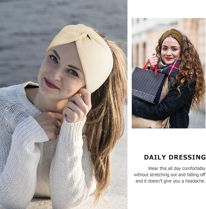 DRESHOW Winter Knit Chunky Headbands for Women Crochet Turban Knitted Ear Warmer Fashion Head Wrap 6 Pack