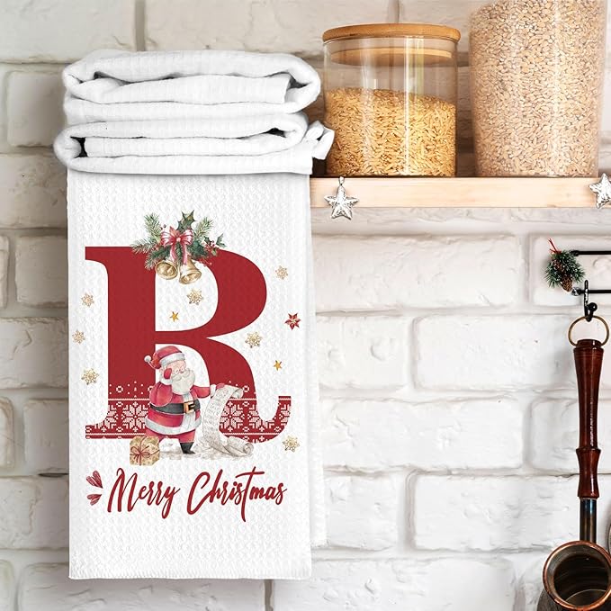 Christmas Initial Letter R Kitchen Towels Personalized Gifts Dish Towels Hand Towels for Kitchen Decorations, Christmas Birthday Gifts for Women, 24x16 Inch