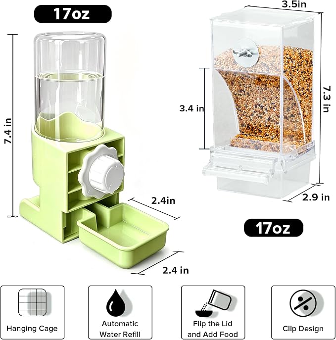 Lemtrflo No Mess Bird Cage Feeder, Automatic Bird Water Dispenser | Parakeet Cage Accessories