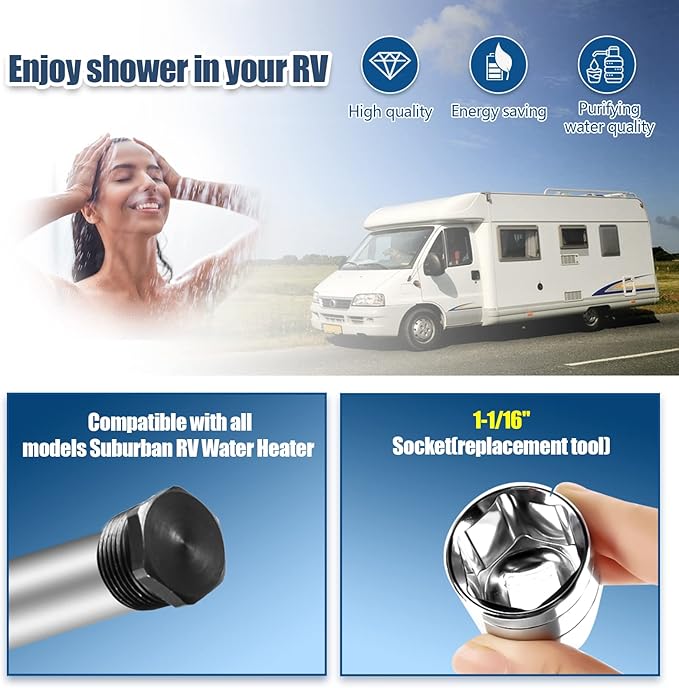 5 Pack RV Water Heater Anode Rod & Flush Wand Kit with Hex Wrench Socket Removal Tool, 9.25"L x 3/4" NPT Aluminum RV Hot Water Heater Anode Rod for Suburban, Mor-Flo, Extends RV Tank Life