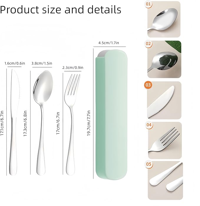 personalized travel Utensils Set with Case, Portable Silverware Set for Work, laser engraving Custom Name and patterns,Stainless Steel Reusable Travel Cutlery Set, Fork and Spoon Set for Camping