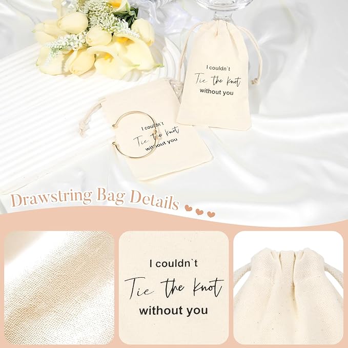 CEELGON 8 Pcs Drawstring Jewelry Pouch Bridesmaid Gift Bags Linen Cotton Fabric Wedding Bridal Party Favor Bags Bachelorette Tie The Knot Earring Packaging Proposal Gift (Natural)