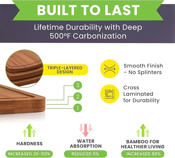 Organic Bamboo Wooden Cutting Board Set of 3 - Used to Chop Veggies, Carve Meat, Present Charcuterie at Mealtime Prep and Family Gatherings - Ideal for Professional and Busy Home Chefs - Dark