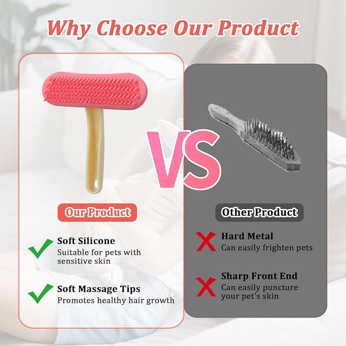 Guinea Pig and Bunny Brush, Beauty Silicone Brush, Soft Smoothing Dog Brush, Shedding Season Helps Untangle Mats and Comb Loose Fur for Chinchillas, Rabbits, Guinea Pigs and Puppies (Pink)