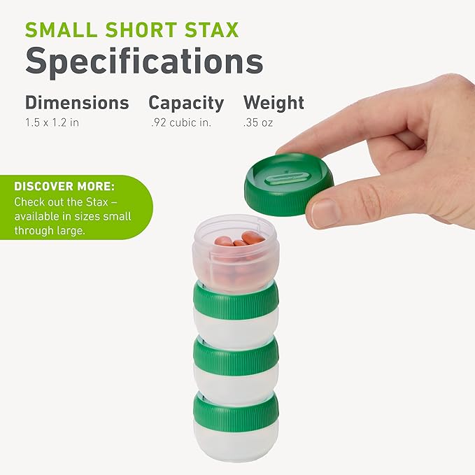 humangear STAX, Stackable Snack Containers - Leak-Proof Snack Travel System - FDA-Food Safe, BPA/PC/Phthalate-Free - Stackable & Click-Together Food Storage, Small Short 12-Pack, Clear/Forest Green