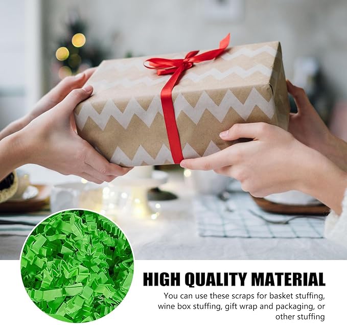 ZEBMOON 2 LB Green Crinkle Cut Paper Shred Filler Great for Gift Wrapping, Basket Filling, Birthday, Wedding, Anniversary Fillers Party Decorations Filling Supplies