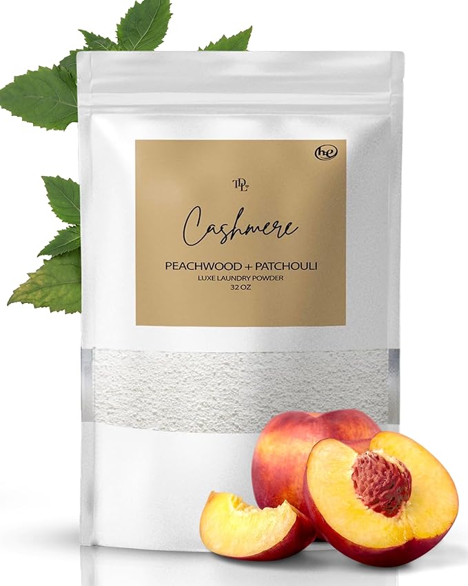 Home "CASHMERE" Powdered Luxury Laundry Detergent Powder & Booster – Ultra-Concentrated Peachwood & Patchouli Scent – Natural, Stain-Fighting, HE Safe, Gentle on Skin – 32 oz/64 Loads