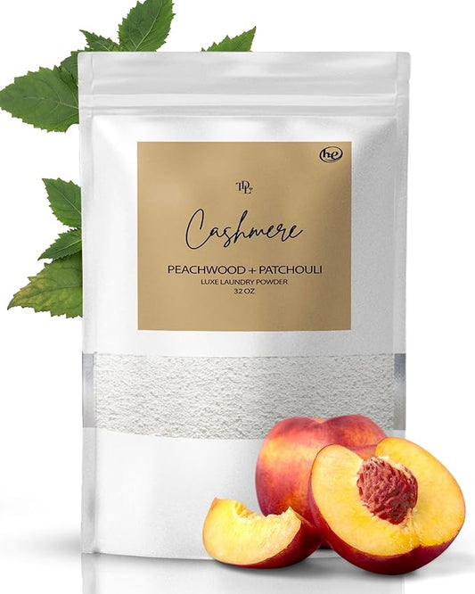 Home "CASHMERE" Powdered Luxury Laundry Detergent Powder & Booster – Ultra-Concentrated Peachwood & Patchouli Scent – Natural, Stain-Fighting, HE Safe, Gentle on Skin – 32 oz/64 Loads