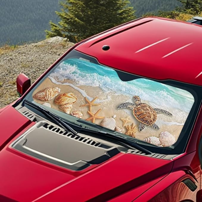 Beach Turtle Car Front Windshield Sun Shade Universal Sun Shade Windshield Cover Auto Sun Heat and UV Rays Blocker Auto Interior Protector for Most Sedan Truck SUV
