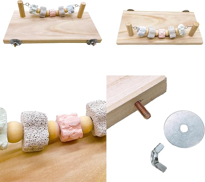 Hamster Platform Chinchilla Ledge Chew Toys with Lava Stone Block for cage | Wooden Climb Rest Shelf, Nail Trimming Bird Perch, Teeth Grinding Toys for Gerbil Mouse Parakeets Budgie Rat Cage Accessories