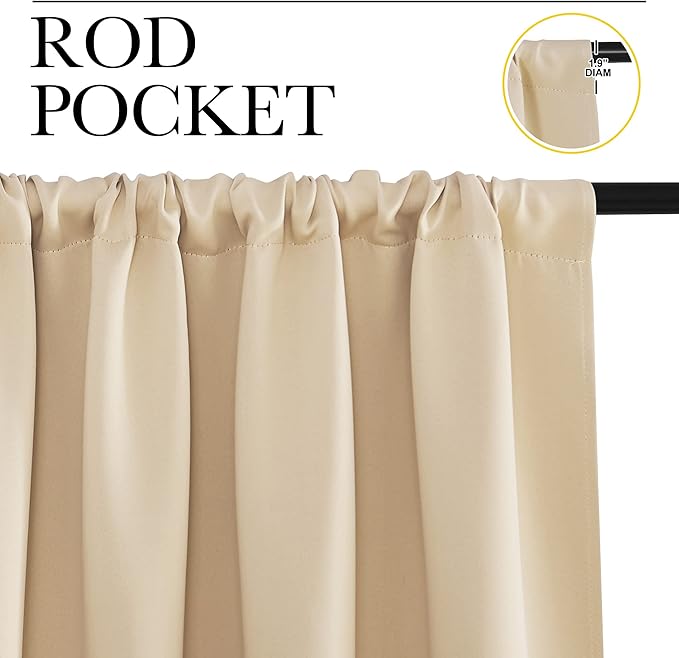 NICETOWN Blackout Room Darkening Curtains - Home Decoration Light & Noise Reducing Thermal Insulated Window Draperies with Rod Pocket Top (Biscotti Beige, Set of 2, 29 inches Wide x 30 inches Long)