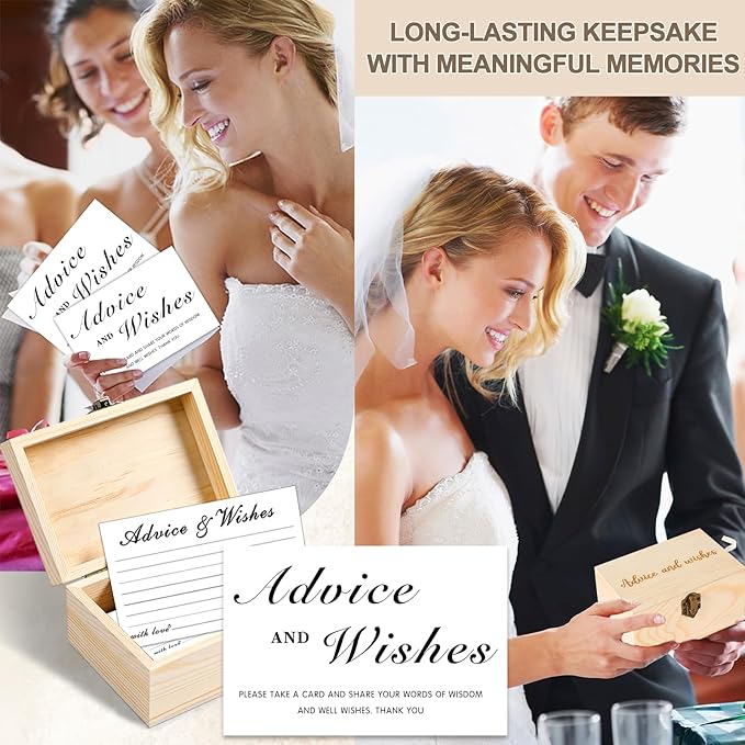 Advice And Wishes For The Mr And Mrs, 51 Pcs Wedding Advice Cards Box for Bridal Shower Decorations, Bridal Shower Games Advice And Wishes Cards Wedding Games For Reception (White Advice)