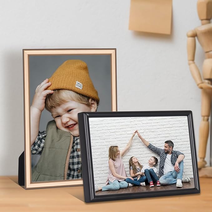 8x10 Picture Frame Gold - Brushed Brass Modern Simple Thin Aluminum Metal Photo Frame with HD Real Glass, Display for Tabletop and Wall Collage, 2 Pack