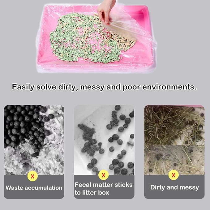 Disposable Small Animal Cage Liner Rabbit Litter Box Liners Tray Film Bags | Quick Cleanup Leak-Proof Pet Toilet Plastic Film Liner for Rabbit Guinea Pig Chinchilla Bird Cage & Litter Pan