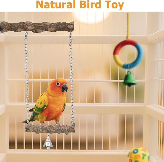 7pcs Natural Wood Bird Perch DIY Bird Cage Accessories Stand Sticks | Natural Bird Perches Kit Including Chewing Stick Platform Swing Toy for Bird Cage Inside & Outside Parakeet Cockatiel Conure