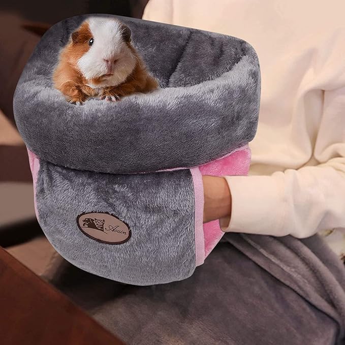 YUEPET Guinea Pig Bed, Warm Fleece Slipper-Shaped Cuddle Cave, Grey | Cozy Guinea Pig House, Portable Guinea Pig Hideout, Soft Coral Fleece, Washable Cushion, Folds Flat, Slipper Shape