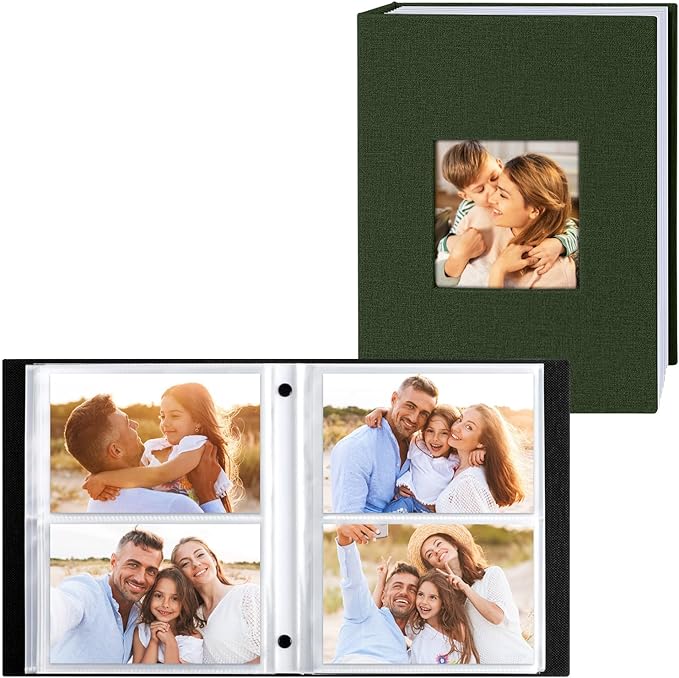 Ywlake Photo Album 4x6 200 Pockets 2 Packs, Linen Photo Albums Holds 200 Horizontal Pictures Only Green