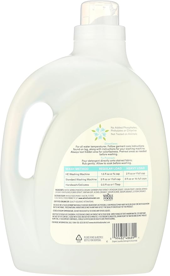 365 by Whole Foods Market, Organic Concentrated Laundry Detergent, Unscented, 66 HE Loads, 100 Fl Oz