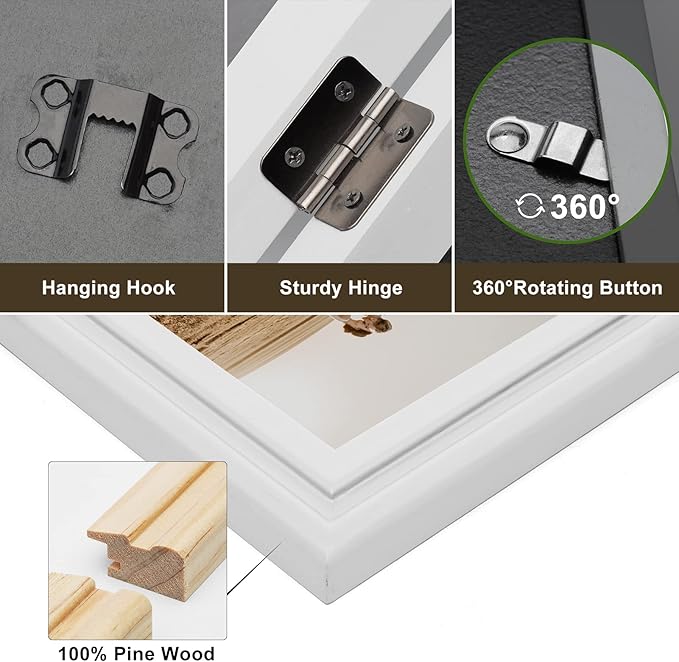 3 Vertical Horizontal 4X6 and 5X7 Picture Frames Hinged Wood Folding Photo Frames with Real Glass Front Fit for Desktop or Tabletop, White XBAI-V46H75V46