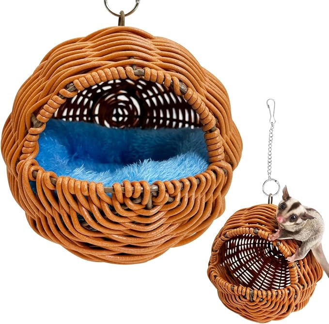 BNOSDM Sugar Glider Nest, Pet Glider Cage Sleep Nesting Squirrels Playing Hideout Hanging Hammock with Warm Cotton Pad Small Animal Cage Accessories for Marmosets Hamsters (G Type Holes)
