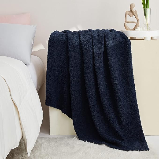 CYMULA Knit Throw Blanket for Couch Navy Blue-Super Soft Lightweight Plush Fuzzy Fluffy Cozy Blankets and Throws for Sofa Bed, 50x60 inches
