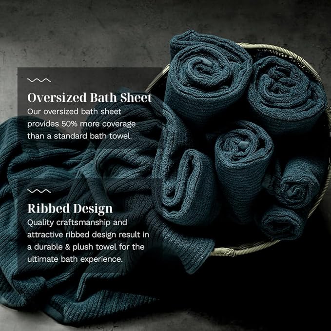 LUXOME Luxury Performance 2-Piece Bath Sheet Set | Oversized for 50% More Coverage | Highly Absorbent | 36" W x 70" L | Ocean