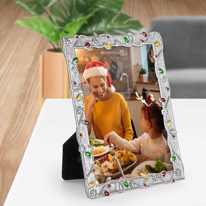 LARAINE 5x7 Picture Photo Frame Christmas Metal 2025 Christmas High Definition Display Pictures for Tabletop Home Decorative Holiday Gift (Silver, 5x7)