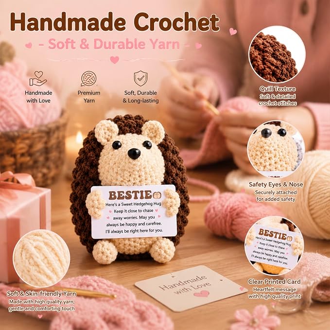 Mini Funny Hedgehog Best Friend Friendship Gifts for Women Men | Thank You Presents for Best Friend Sister Bestie,Cute Small Handmade Graduation Birthday Office Desk Decor
