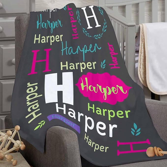 Ship Next Day, Personalized Baby Blanket for Boys Girls, Custom Name Blanket Baby Shower Super Soft Flannel Christmas Easter Birthday Gift for Newborn Toddler Kids