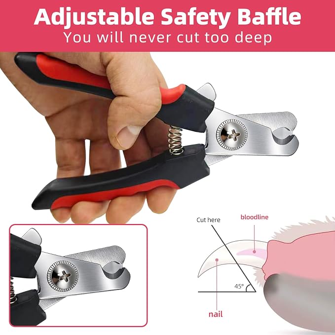 5Pcs Dogs and Cats Grooming Nail Clippers Kit Pet Claws Nail Clipper Trimmers, with Protective Guard Lock to Avoid Over Cutting, Professional Trimmers for Large and Small Cat and Dog (Red and Black)