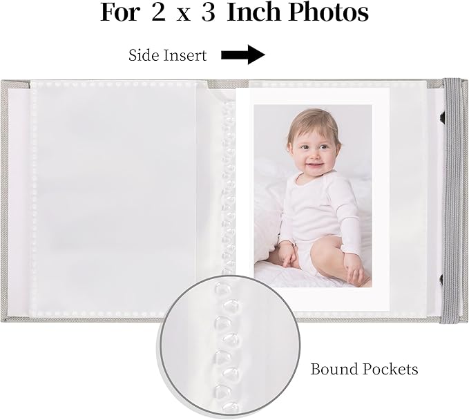 Vienrose Polaroid Photo Album Binding Cloth Photo Book for Instax Fuji 2 x3 Inch Photo Fits Fujifilm Mini 12 11 9 Snap PIC-300 52 Pockets 1 Pack, Grey