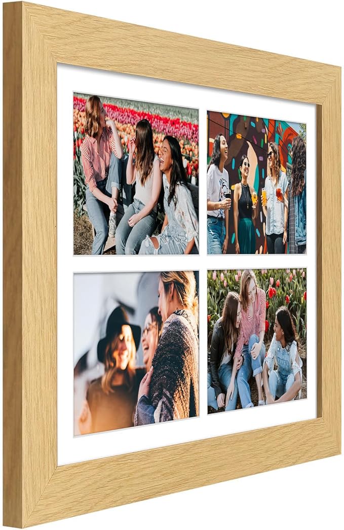 11x15 Picture Frame Display 4 opening 5x7 Picture Frame Collage,Multi Photo Frame with Mat,Plexiglass,Horizontal and Vertical Formats for Wall Decor,Natural Wood Grain