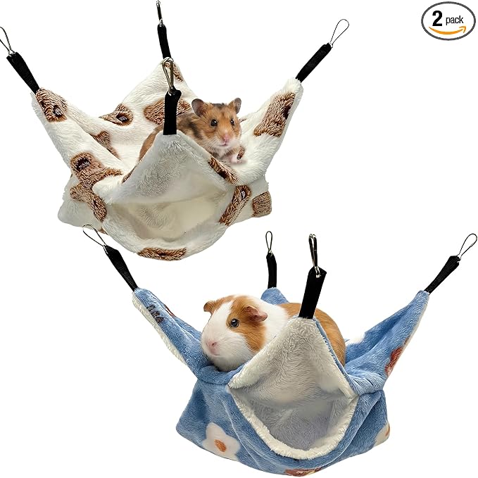 2 Pack Guinea Pig Hammock, Rat Hammock, Double Layer Bed | Cozy double-layer fleece hammock for rats, guinea pigs & more. Warm hideout, sturdy hooks, washable cage accessories.