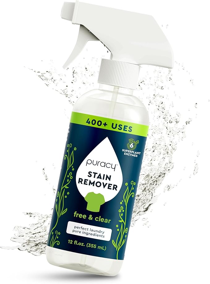 Puracy Stain Remover, Natural Travel and Laundry Stain Cleaner for Clothes, Baby Essentials, Kids Stains, Oil and Fabric Spot Cleaner, Unscented (Stain Remover Spray, 12 fl oz)
