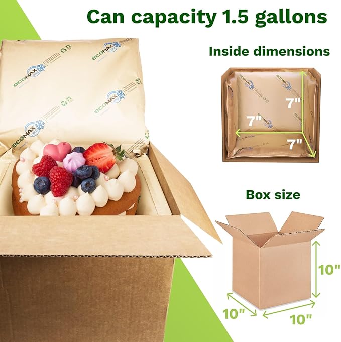 IDL Packaging 10" x 10" x 10" Insulated Shipping Box, 1.5-Gallon Capacity, Pack of 1 - Includes EcoMax™ Thermal-Paper Liners, Absorb Condensation - For Frozen Food, Meat, or Fish