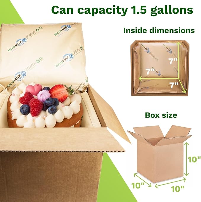 IDL Packaging 10" x 10" x 10" Insulated Shipping Box, 1.5-Gallon Capacity, Pack of 6 - Includes EcoMax™ Thermal-Paper Liners, Absorb Condensation - For Frozen Food, Meat, or Fish