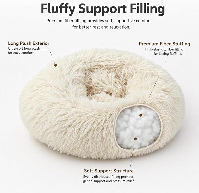 Tiny Dog Bed for Extra Small Dogs for Chihuahua Pomeranian Toy Poodle | 15 Inch Washable Puppy Bed,Soft Faux Fur Calming Donut Bed,Beige