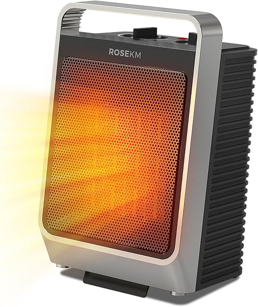 Space Heaters for Indoor Use, 1500W Portable Electric Heater with Thermostat, Ceramic Heater for Room Bedroom Office Under Desk with 3 Heating Levels, Safe Tip-Over Protection (Silver)