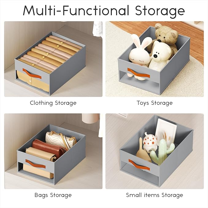 Drawer Organizers and Storage - 6 Pack Foldable Pants Organizer with Clear Window & Handles, Fabric Closet Organizer for Clothes, Jeans, Sweaters, Towels, T-shirt, Scarf (Grey)