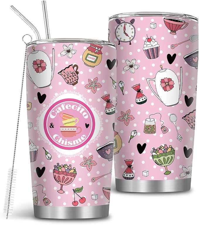 Mexican Gifts, 20oz Stainless Steel Cafecito Y Chisme Tumbler, Mexico Tumbler, Mexico Mom Presents, Thanksgiving Christmas Birthday Gift for Women, Mexican Cup with Straw & Lid, 1 PCS