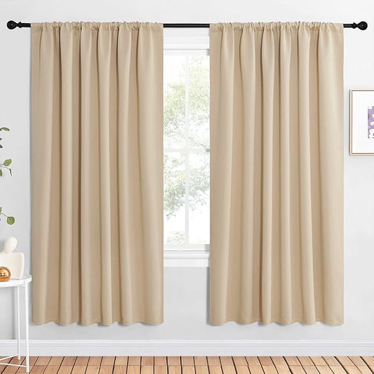 NICETOWN Room Darkening Curtains for Bedroom - Triple Weave Home Decoration Thermal Insulated Solid Drapes for Kitchen (Biscotti Beige, Set of 2 Panels, 62 x 72 Inch)