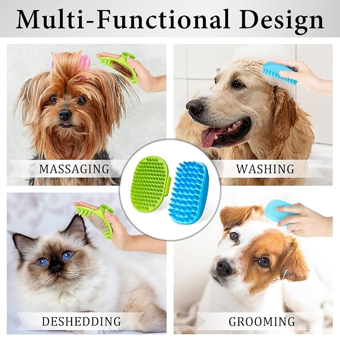 2PCS Dog Bath Scrubber Brush Rabbit Shampoo Brush for Small Animal Shower Washing Brush with Adjustable Handle for Pets Grooming Ferret Guinea Pig Squirrel (Short Pins)