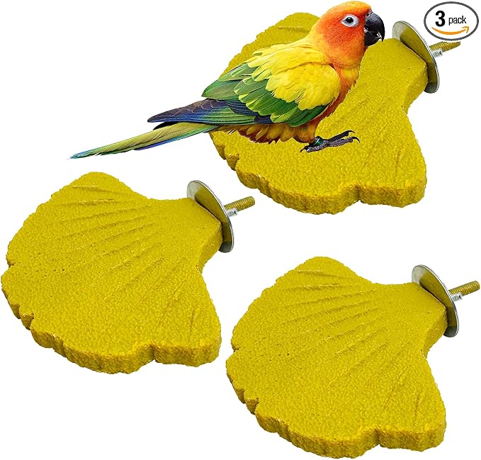3 Pcs Parrot Perch Resin Bird Beak Grinding Stone Leaf Shape Perch Stand Foot Clawing Trimmer Bird Cage Accessories for Cockatiels Conures Budgies Lovebirds (Yellow)