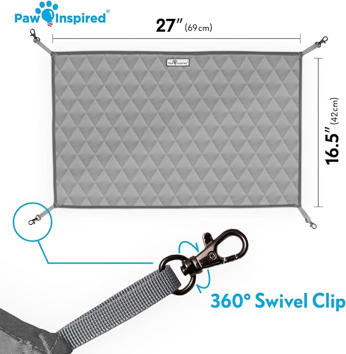 Paw Inspired Hanging Fleece Hammock for Small Animals, Gray/Light Gray | Hammock with Swivel Clips for Pet Cage for Ferrets, Rats, Chinchillas, Sugar Gliders, Hideout Toy for Guinea Pigs, Hamsters