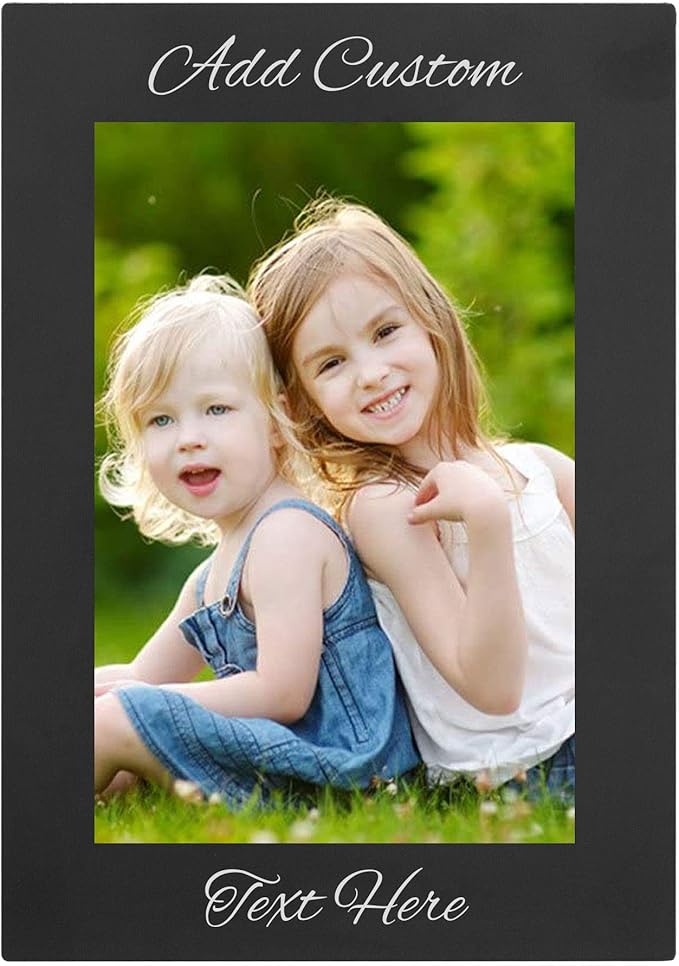 Personalized Add Your Custom Text Engraved Anodized Aluminum Hanging/Tabletop Personlized Group Family Photo Picture Frame 4x6-inch Vertical Black