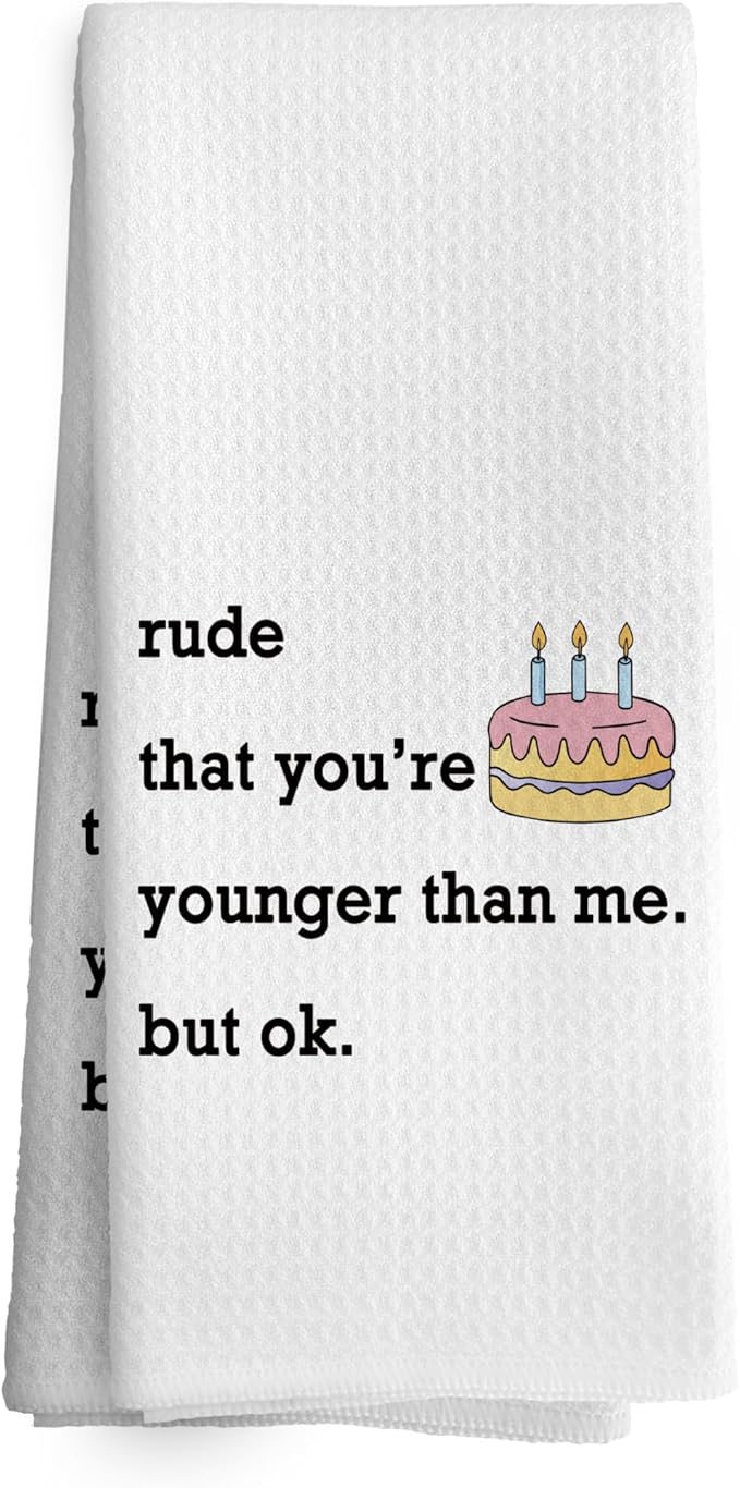 Funny Kitchen Towels Decor, Birthday Gift Dish Hand Towel 16x24 Inches, Funny Dish Towels with Sayings Decorative Absorbent Dishcloths Tea Towels for Kitchen Decor