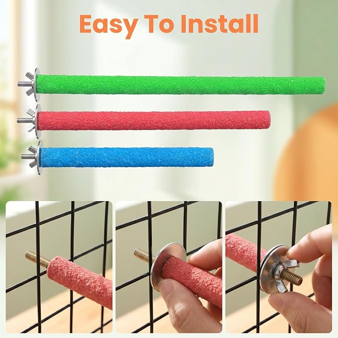 3 Pcs Bird Perches for Cage, Parrot Perch Bird Perch Stand | Stand Toy, Colorful Wood Parrot Bird Perch Paw Grinding Stick, Birds Cage Accessories for Budgies, Parakeet, Cockatiel