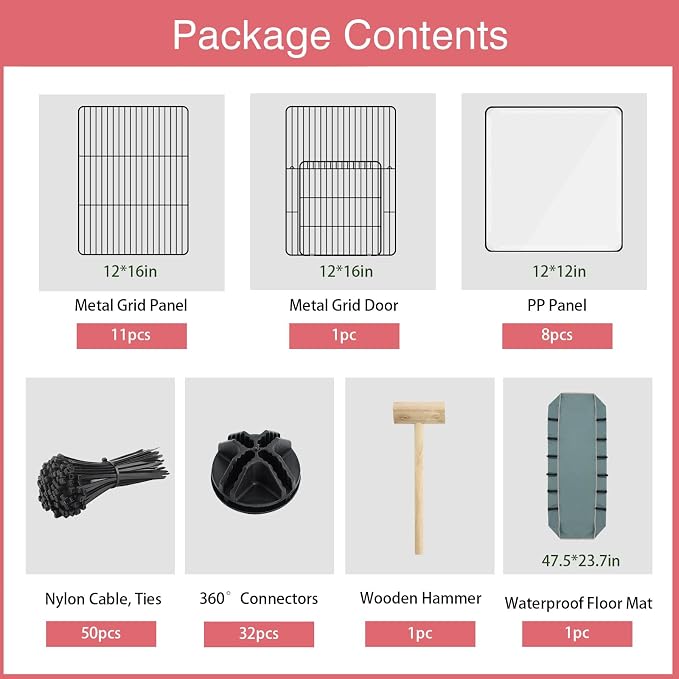 VISCOO 20 Panels Small Animal Playpen, 48" x 24" x 16" Rabbit Cage | Guinea Pigs Cages with Waterproof Mat, C&C Cage for Guinea Pigs,Bunny/Puppy/Pen Indoor Outdoor Portable Metal Fence