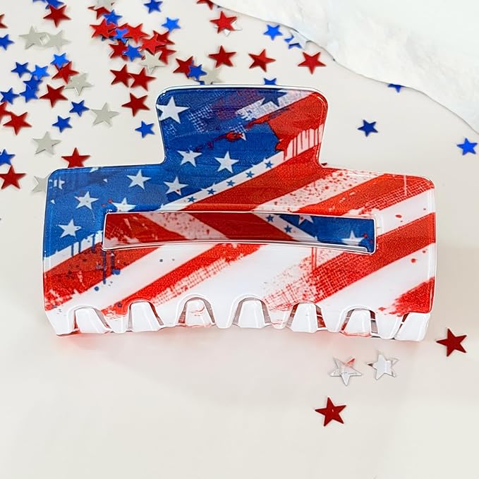 1Pc American Flag Hair Clips Strong Hold Patriotic Hair Claw Clips July 4th Hair Barrettes Nonslip Red White Blue Hair Accessories Clip Fashion Hair Grip Clip for Women Independence Day Hair Decor