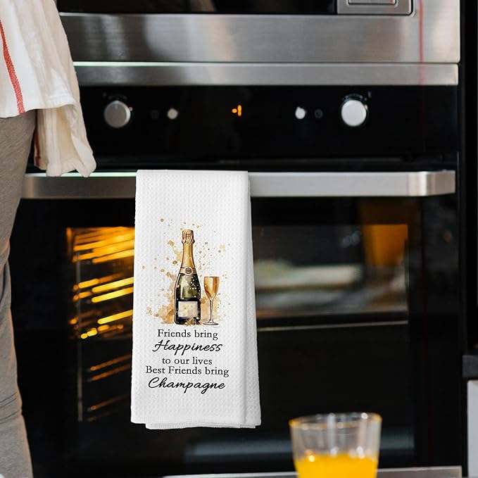 Funny Champagne Friend Kitchen Towels, Champagne Wine Lover Gifts for Women, Champagne Accessories Home Bar Bathroom Decor, Housewarming Decorative Tea Dish Towels 16x24 Inch